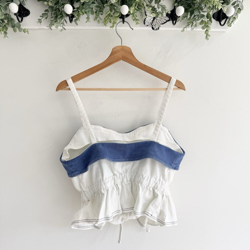Anthropologie Line & Dot Kay Colorblock Denim Peplum babydoll Top M 134852 NEW - Picture 2 of 8